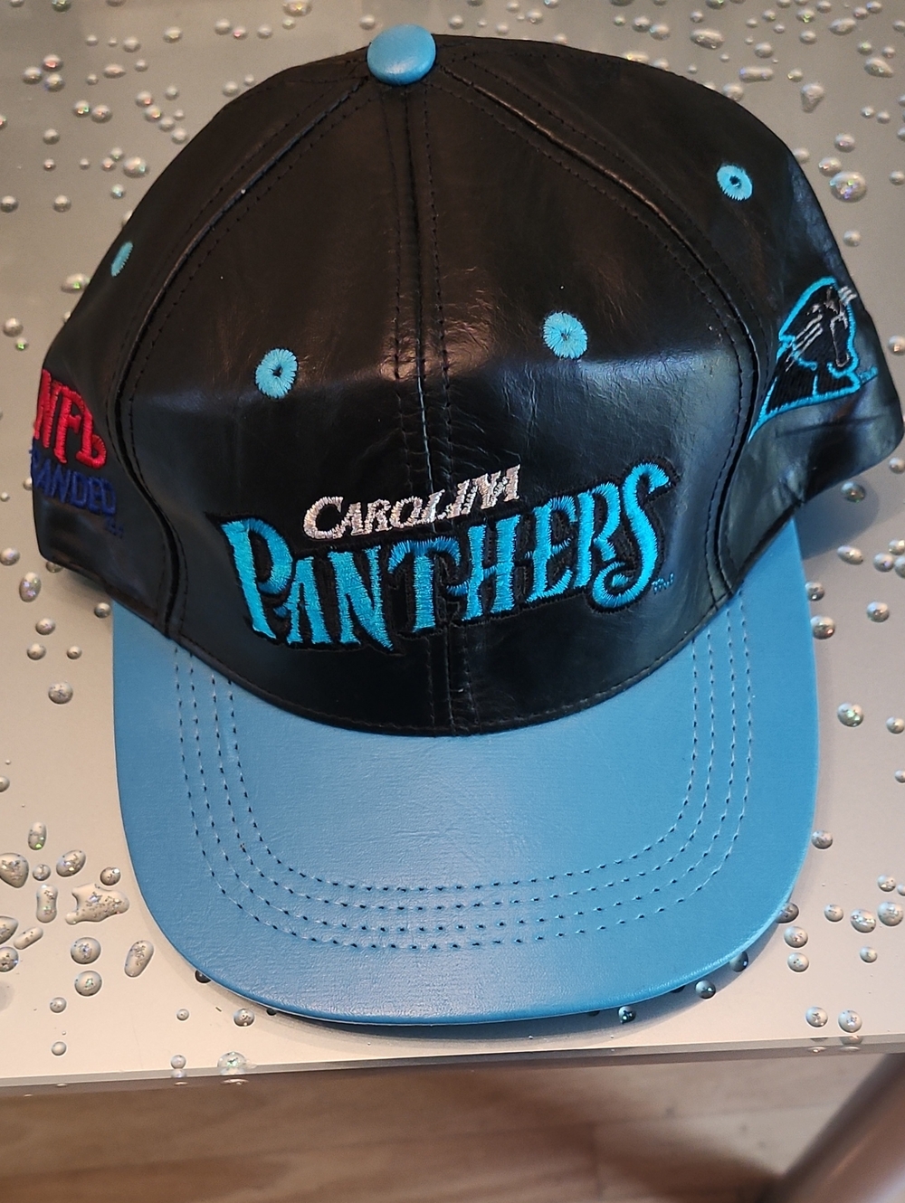 Kids Black and Light Blue Leather Cap